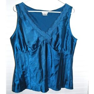 Lingerie Top Women's large George Stretch Blue camisole Y2K Satin Lace shirt